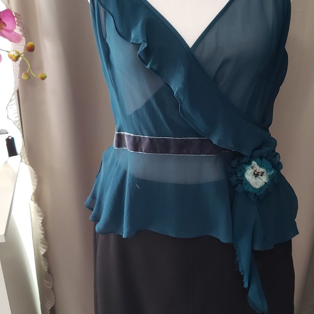 BEBE Sheer Teal/Green Camisole Top